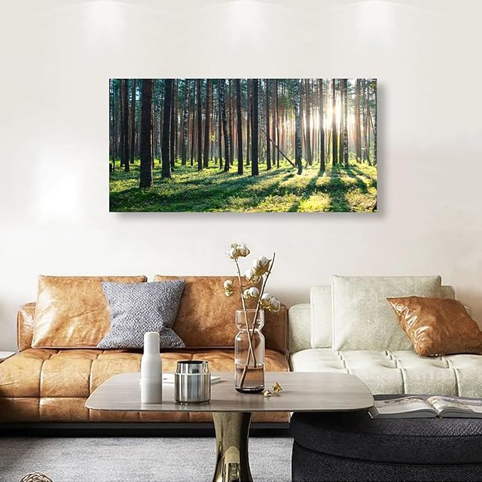 Sunshine Forest Wall Art for Living Room Bedroom Office Large Green Grassland Nature Canvas Wall Art Kitchen Pictures Modern Landscape Wall Decor Paintings Artwork Waterproof 20 * 40inch