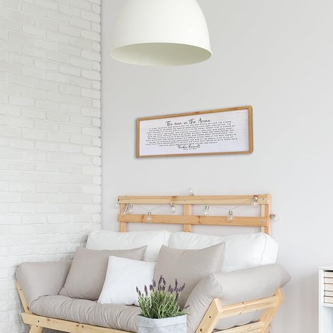 Surfapans The Man In The Arena Wall Decor 32"x12" Morden Office Motivational Wood Framed Sign For Men Large Farmhouse Living Room Inspirational Quotes Positive Speech Home Wall Decoration (Wood)