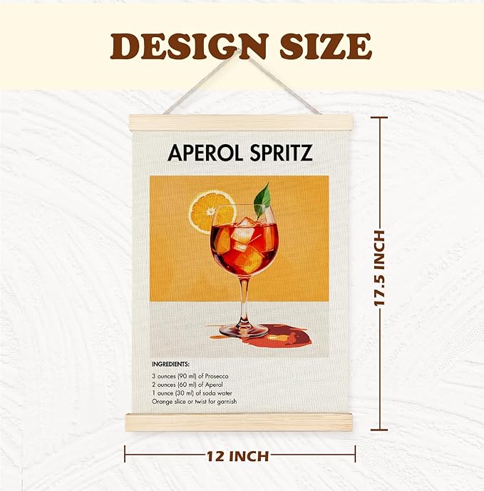 Yomisex Aperol Spritz Old Fashioned Cocktail Wall Art Poster, Vintage Italian American Cocktail Canvas Prints Wall Art Framed for Home Kitchen Bar Pub Decor, 12x16 Inch Set of 2
