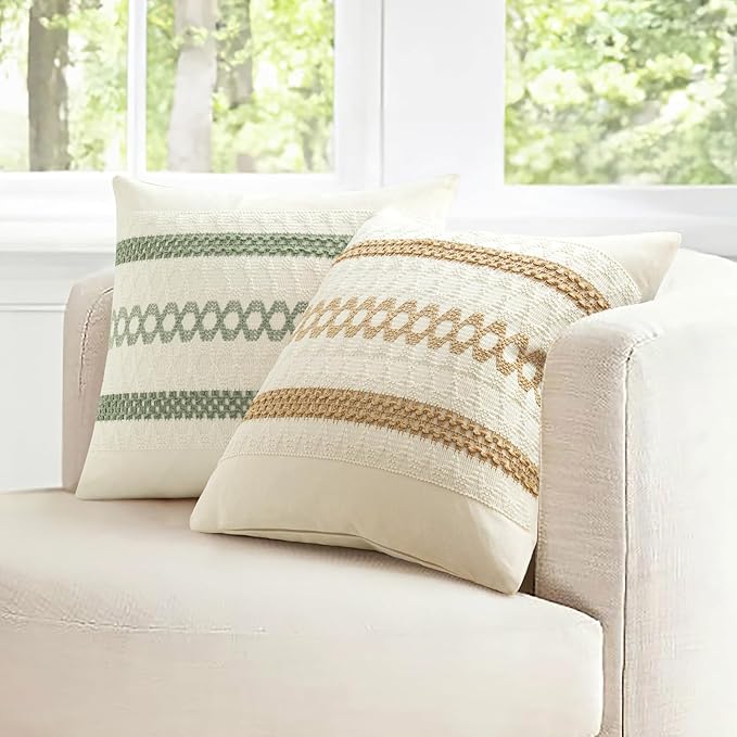 MIULEE Set of 2 Sage Green Boho Decorative Pillow Covers 20x20 Inch Farmhouse Rustic Couch Throw Pillows Modern Summer Cotton Cushion Covers Retro Cute Macrame Woven Home Decor for Bed Sofa Chair