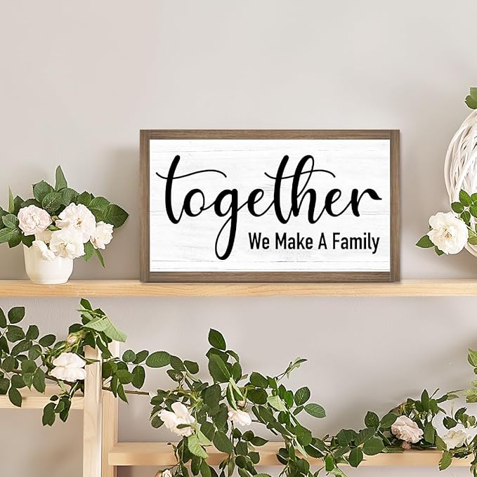 Together We Make a Family Wooden Box Sign Desk Decor,Rustic Family Saying Wood Block Sign for Home Farmhouse Bedroom Shelf Tabletop Wall Decor