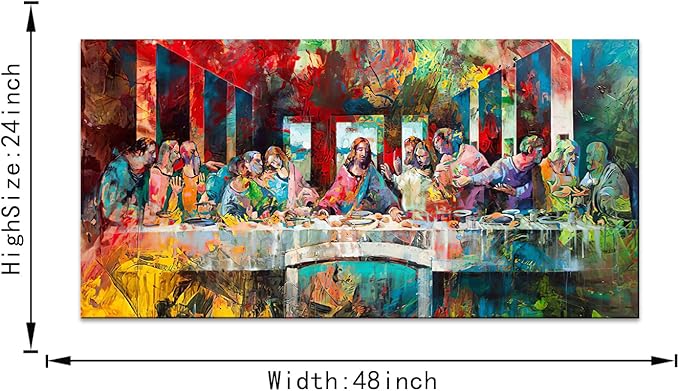 Large Canvas Wall Art - Colorful The Last Supper Painting Picture Framed Reproduction Prints Poster Modern Home Decoration for Living Room Bedroom Office, Ready To Hang 48x24 in