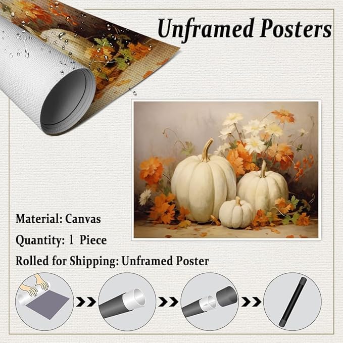 Fall Wall Decor Still Life Canvas Painting Posters Thanksgiving Rustic Fall Wall Art Vintage Autumn poster Halloween Autumn Decor 24x36 Unframed
