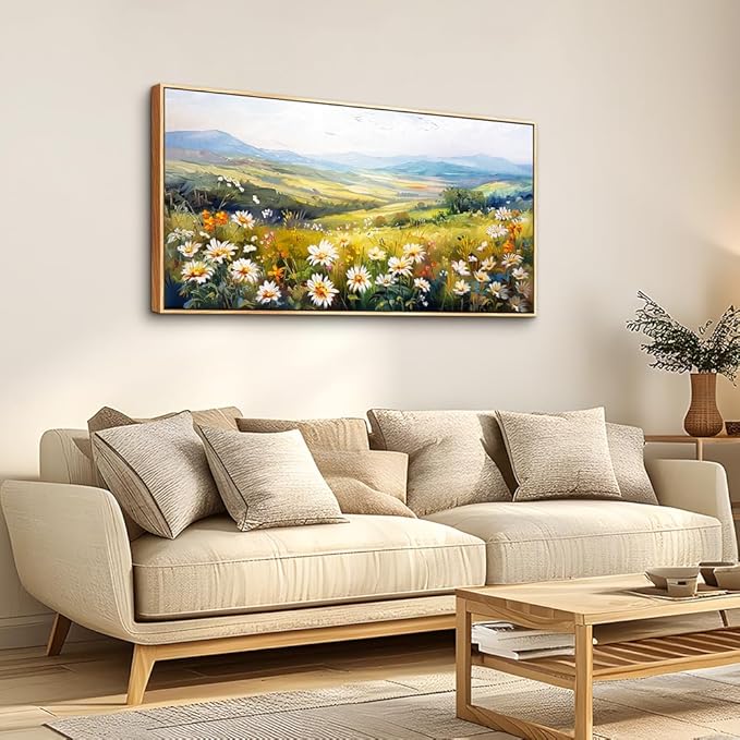 ZUITINGHUA Wood Framed Canvas Wall Art For Living Room Wall Decor For Bedroom Office Wall Decorations Pastoral Scenery Paintings Modern Flowers Pictures Artwork Room Aesthetic Home Decor 20x40 In