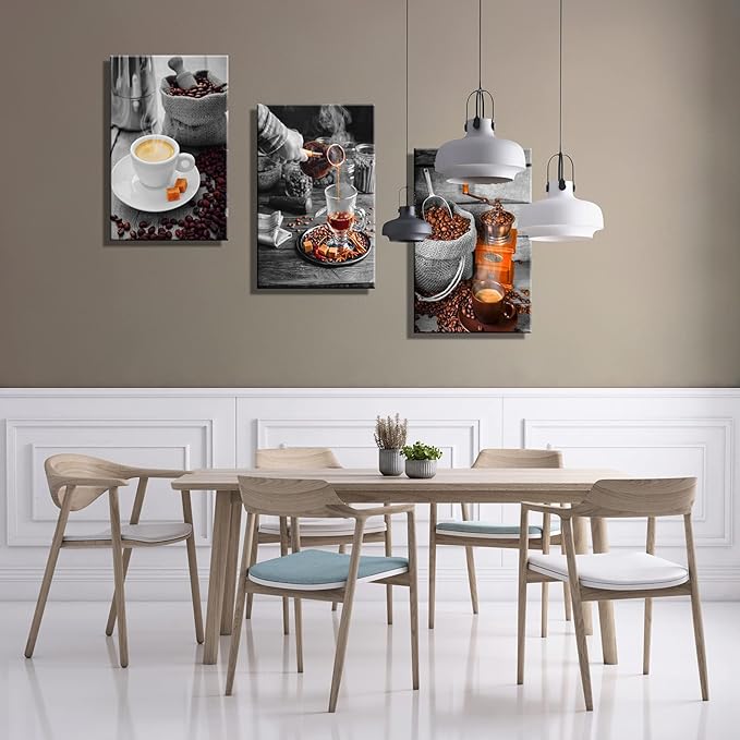 YUANAND Coffee Bean Coffee Cup Wall Decor - Kitchen Pictures - Canvas Wall Art - Framed Posters - Dining Room Decor