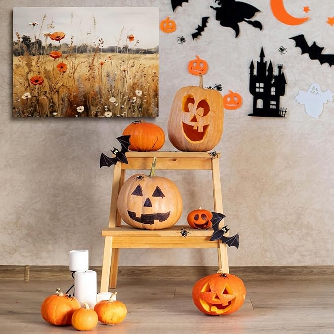 Framed Fall Wildflowers Wall Art Autumn Flowers Wall Decor Wildflower Canvas Print posters Autumn Aesthetic Decor 12x16"framed