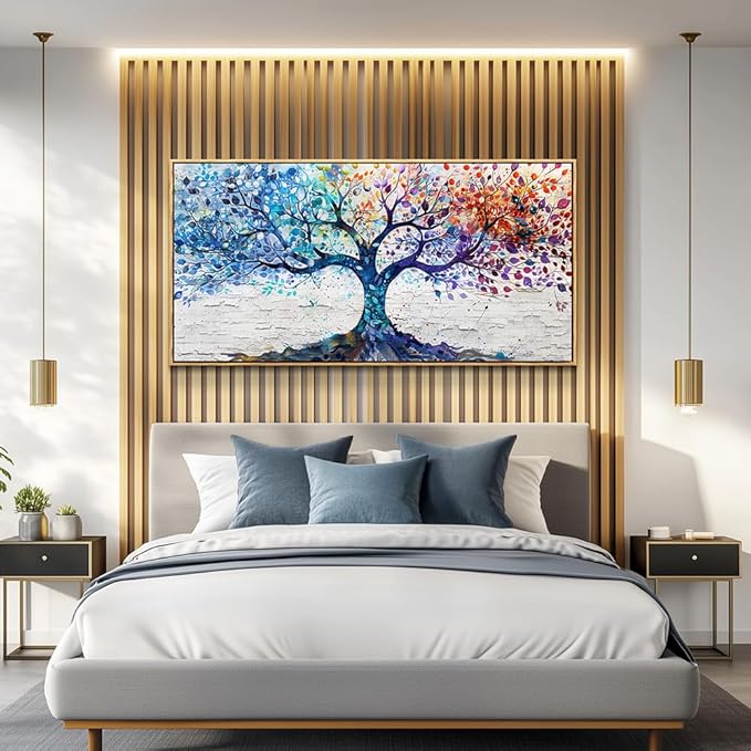 ERQINHUA Canvas Wall Art For Living Room Wall Decorations For Bedroom Modern Restaurant Office Home Decor Colorful Wall Painting Tree Abstract Printing Canvas Pictures Posters 24x48 In Wood Framed