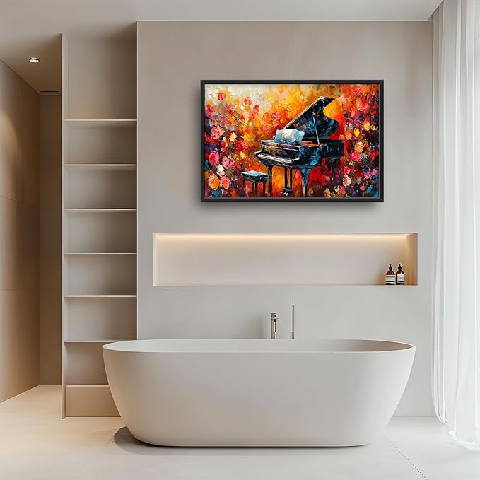 Olivine Music Large Wall Art, Vintage Piano Pictures Wall Decor, Jazz Painting, Musical Instrument Canvas Prints, Framed Artwork for Studio Dining Room Living Room Bedroom Bathroom Office Home 36"x24"