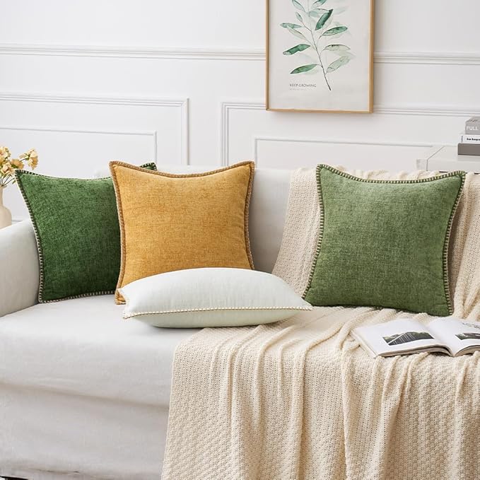 MIULEE Pack of 2 Christmas Pillow Covers 22x22 Inch Moss Green Farmhouse Decorative Throw Pillow Covers with Stitched Edge Soft Chenille Solid Dyed Couch Pillow Covers for Sofa Bed Living Room