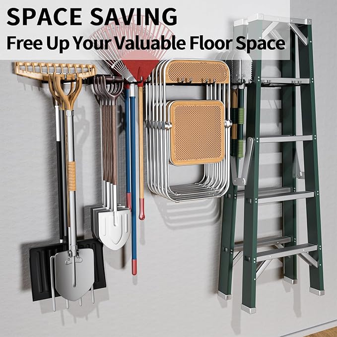 YYR Folding Chair Storage Rack, Garden Tool & Foldable Chairs Organizer Hangers for Garage Organization, Lawn, Beach, Camping, Yard Chairs Hooks Wall Mount, Soild Metal Max Load 480 LBS - 4 Pack