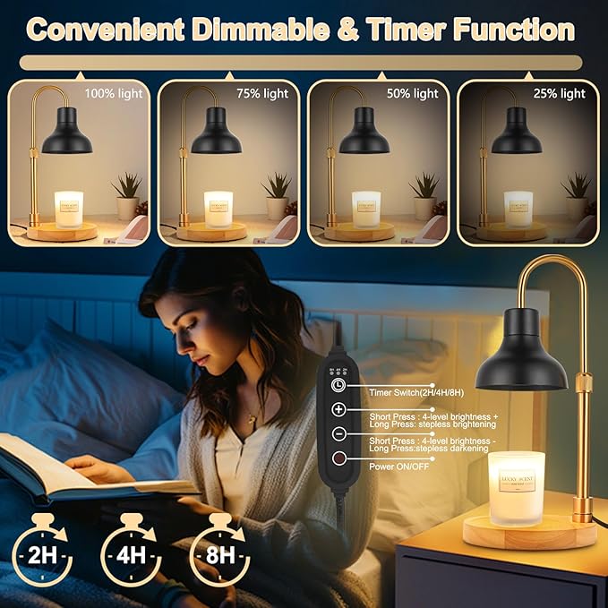 Candle Warmer Lamp with Timer & Dimmer, Adjustable Height Electric Candle Warmer with 3 Bulbs,Compatible with All Size Scented Candles, Wax Melt Warmer for Bedroom,Home Decor House Warming Gifts