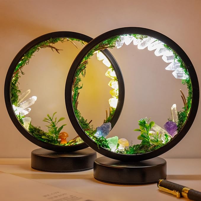 Runyangshi Forest Style Bedroom Night Light USB Port 3 Colours Dimming Mode Bedside Lamp Natural Clear Quartz Single Crystal Healing Crystal Night Lamp for Bedroom Office Home Decor Gift
