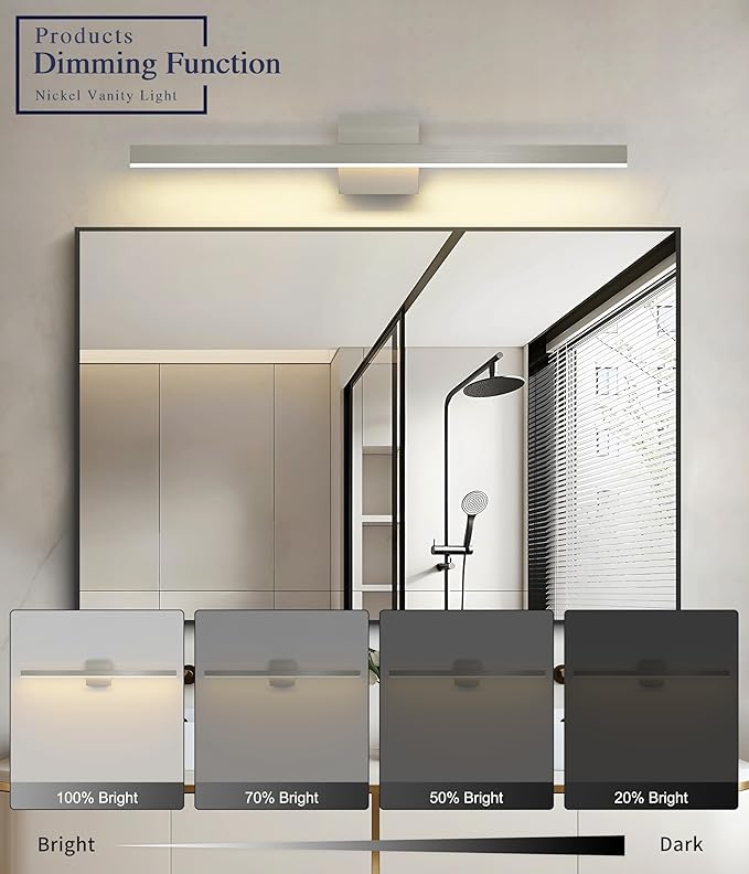 Joossnwell Brushed Nickel Vanity Light for Bathroom Lighting Fixtures Over Mirror Modern Bath Vanity Lights Bar 5CCT Diammable Bathroom Lights 31.5 inch ETL Certificated