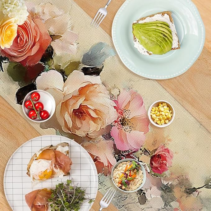 ANNA QUEEN Flowers Table Runner 13 x 72 Inch for Dining Table, Table Runner for Seasonal Autumn Kitchen Dining Table Decoration for Home Party Decor Thanksgiving Harvest