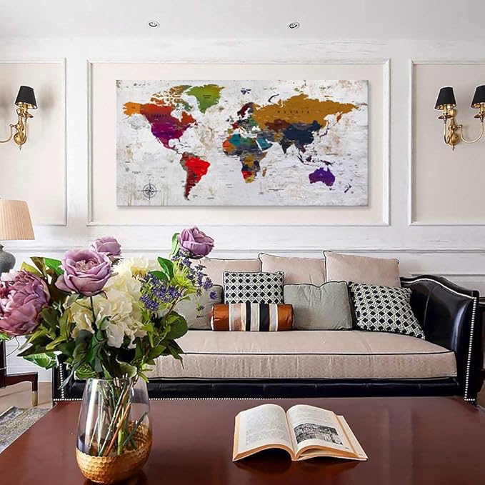 ZEYDRT Canvas Wall Art map Wall Art for Office Living Room Home Decorations world map Canvas Art Wall Decor Wall Decoration Vintage map of the world Office for Home Bedroom Decoration24 x48 โฆ