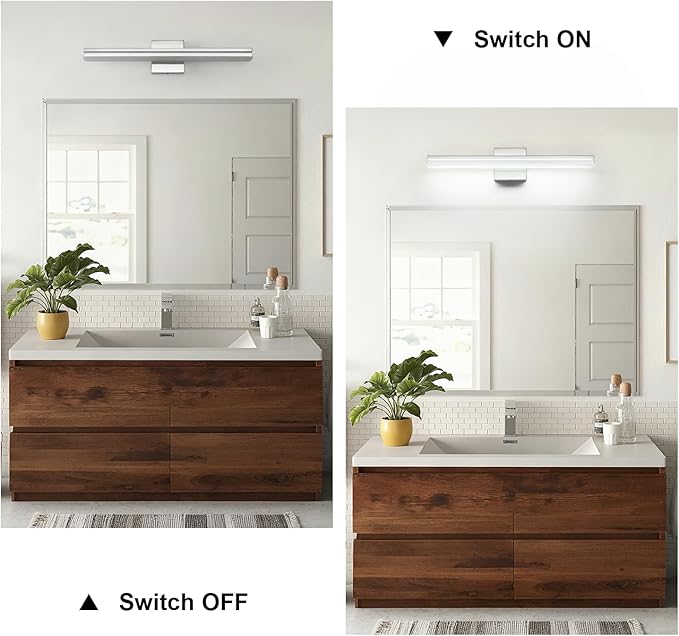 SineRise 24-Inch LED Modern Bathroom Vanity Light Bar, Chrome Modern Acrylic Bathroom Wall Lighting Fixtures Over Mirror (Cool White 6000K)