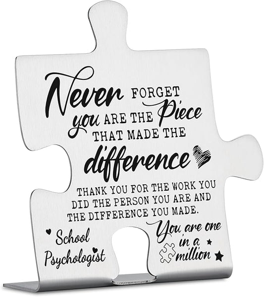 School Psychologist Gifts, Thank You Appreciation Gifts for School Psychologist Week Birthday Christmas Office Desk Decor Puzzle Piece Decorative Signs Plaques YCC27