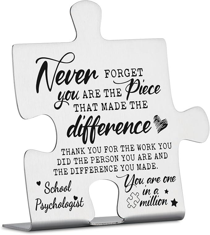 School Psychologist Gifts, Thank You Appreciation Gifts for School Psychologist Week Birthday Christmas Office Desk Decor Puzzle Piece Decorative Signs Plaques YCC27