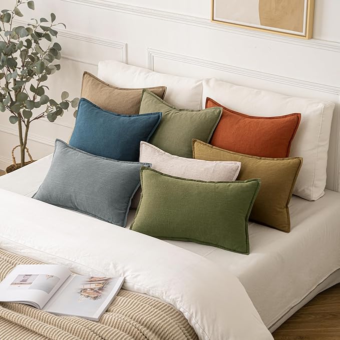 MIULEE Decorative Linen Pillow Covers 20x20 Inch Blue Boho Farmhouse Neutral Couch Throw Pillows for Bed Pack of 2 Accent Coastal Modern Pillowcase Summer Sofa Livingroom Home Decor