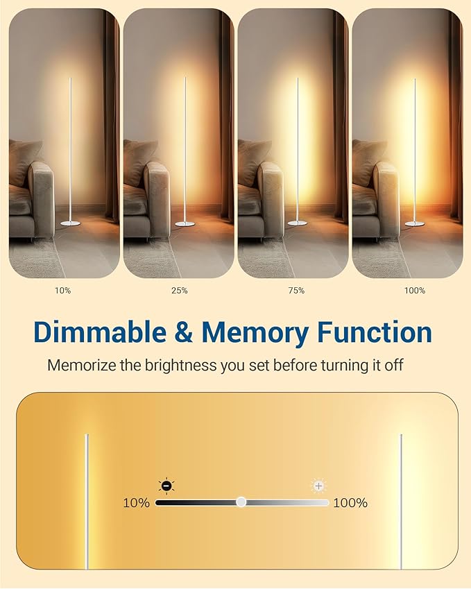 DEWENWILS Floor Lamps for Living Room, Set of 2 LED Corner Light Works with Foot Switch, 1100 LM Dimmable Floor Lamp with 3000K Warm White, 57.5" Standing Lamp for Living Room, Bedroom, Office (White)