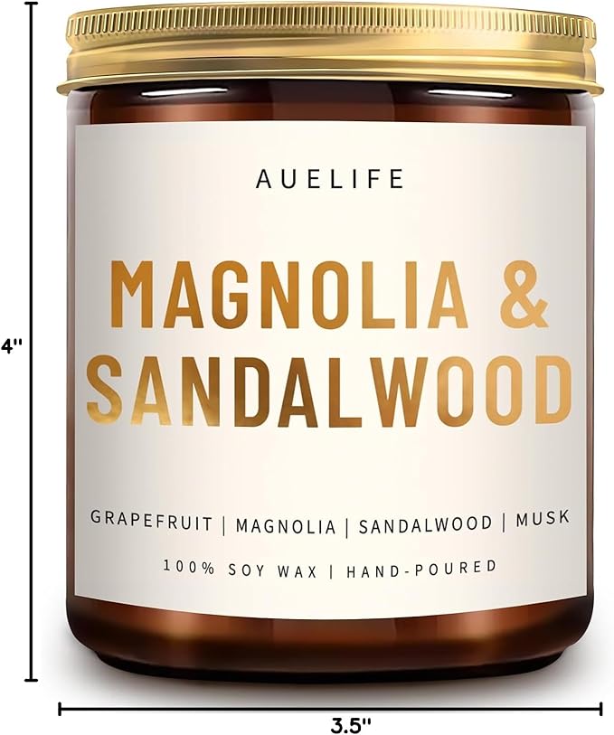 Scented Candles for Home - Magnolia & Sandalwood Candle | Aromatherapy Candle Gift for Women & Men, Soy Candles for Home Scented - 7oz