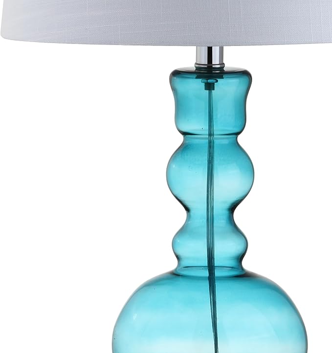 JONATHAN Y JYL1061A-SET2 Set of 2 Table Lamps Genie 28.5" Glass LED Table Lamp Contemporary Transitional Bedside Desk Nightstand Lamp for Bedroom Living Room Office College Bookcase, Aqua