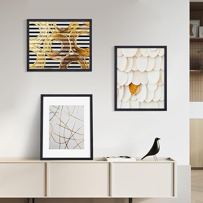 Fun Memories 11x14 Picture Frame in Black, Solid Oak Wood, Tempered Glass, 11"x14" Frame, Matted to 8x10