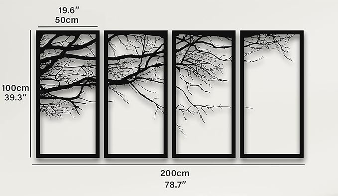 DEKADRON Metal Wall Art, Tree of Life 4 Pieces, Metal Tree Wall Art, Tree Sign, Metal Wall Decor, Interior Decoration, Housewarming Gift, 4 Panels Wall Hangings (79" W x 39" H / 200x100 cm)