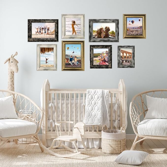 8x10 Picture Frames Set of 4 Vintage Photo Frame, Rustic Retro Photo Frame with Real Glass,Decorative Art Wall Mount and Tabletop Display Family Friends Wedding Gift
