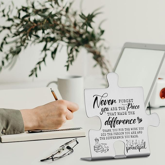 Principal Appreciation Gifts, Thank You Gifts for Principal Week Birthday Christmas Team Office Ornament Decor Stainless Steel Puzzle Piece Decorative Signs Plaques YCC2