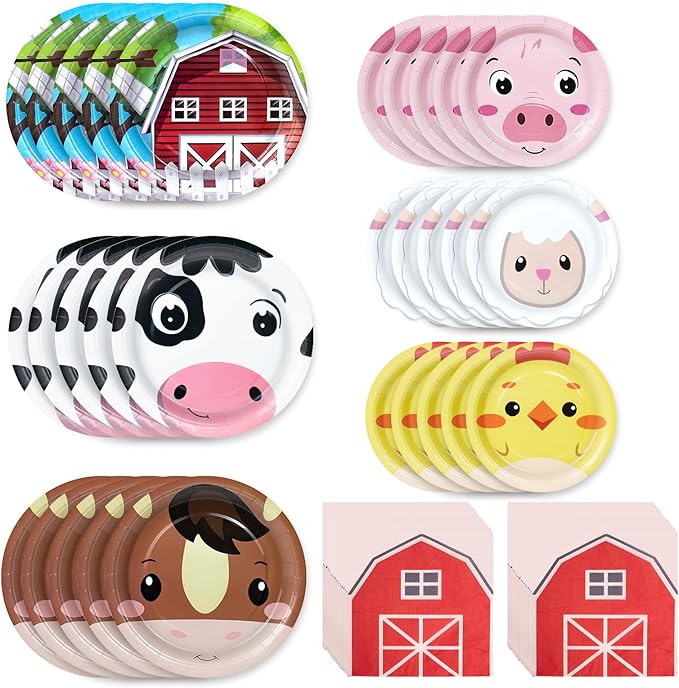 180Pcs Farm Animals Party Supplies Paper Plates and Napkins Serve 60 Disposable Tableware Set for Birthday Party Decorations Game Day Family School Holiday Sports Events