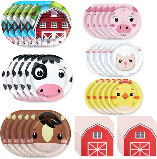 180Pcs Farm Animals Party Supplies Paper Plates and Napkins Serve 60 Disposable Tableware Set for Birthday Party Decorations Game Day Family School Holiday Sports Events