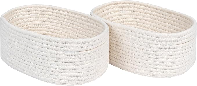 CubesLand Cube Shelf Closet Storage Baskets Bins,Woven Basket for Organizing/Storage,Long-lasting &Skin-friendly Toy Storage Basket Bin,Stylish Room Decor Basket,Off White Cotton Rope Basket 2 Packs