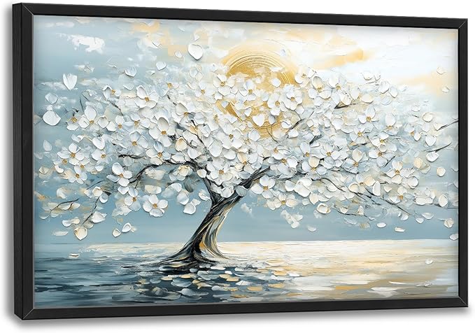 Lovira White Tree Large Wall Art Canvas Wall Decor Pictures Prints Painting Framed Artwork for Living Room Bedroom Bathroom Kitchen Office 24"x36"