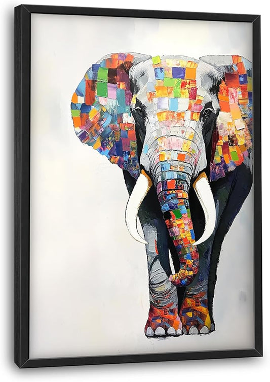 Lovira Graffiti Colorful Elephant Large Wall Art Animal Canvas Wall Decor Pictures Prints Painting Framed Modern Vertical Artwork for Living Room Bedroom Bathroom Men 24"x36"