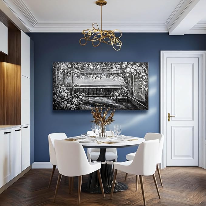 GAIDUOMAI Canvas Art Wall Decor Grey and White Wall Art Natural Scenery Print Photos White Flowers Artwork for Dining Room Bedroom Kitchen 24"x48"