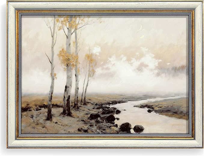 EAFPG Textured Gel Finish Gold Framed Vintage Wall Art for Bathroom, Autumn Landscape Canvas Prints for Living Room, Bedroom & Kitchen, Aesthetic Paintings for Office, Rustic Wall Decor, 12"x16"