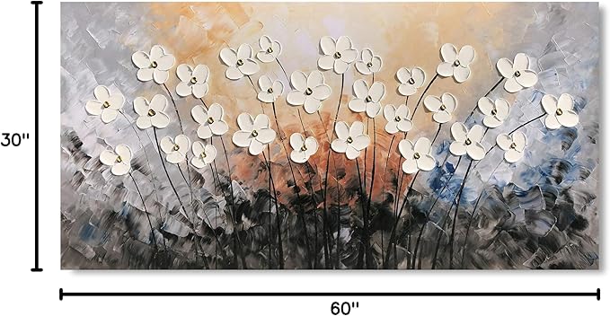 Yihui Arts Hand Painted Texture Large Oil Painting on Canvas Flower Wall Art for Living Room Decor Contemporary Artwork Framed Ready to Hang