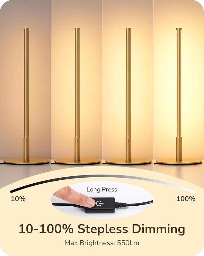 EDISHINE Upgraded LED Table Lamp Set of 2, Stepless Dimmable Bedside Lamps with Metal Finish & 3 Color Temperature, 6W Modern Desk Lamps, Gold Nightstand Lamp for Bedroom, Living Room, Corner, Gift