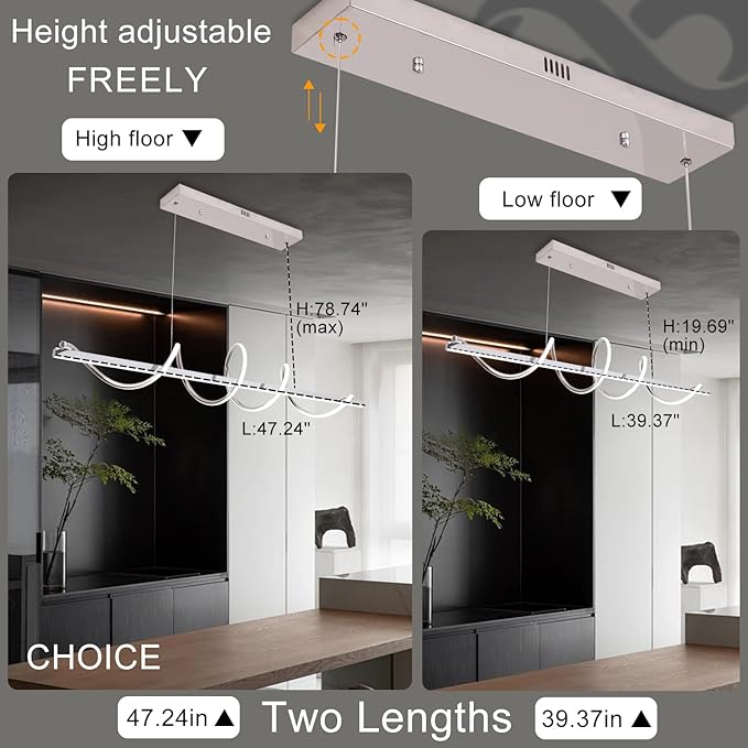 Modern LED Pendant Light for Kitchen Island Lighting,Dimmable Modern Chandelier Color Changing 3000K-4000K-6500K Creative Snake-Shaped Twist Design for Dining Room -Electroplated Chrome