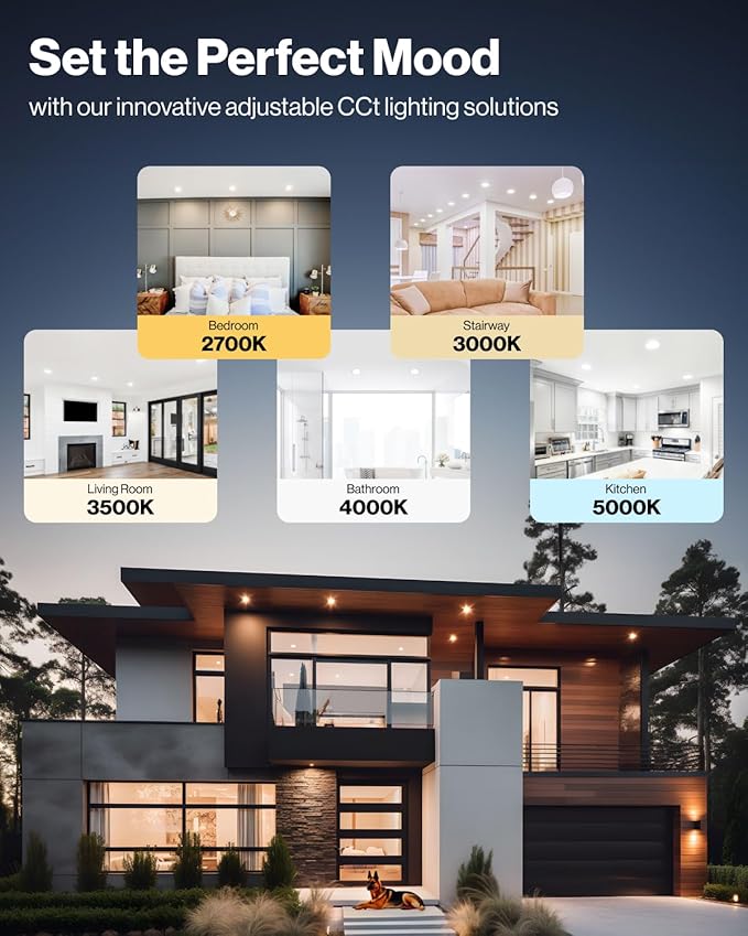 Sunco 6 Pack 8 Inch Ultra Thin LED Recessed Canless Smooth Trim Wafer Thin Indoor Ceiling Lights Slim Selectable 2700K/3000K/4000K/5000K/6000K Dimmable 18W 1350 Lumens with Junction Box