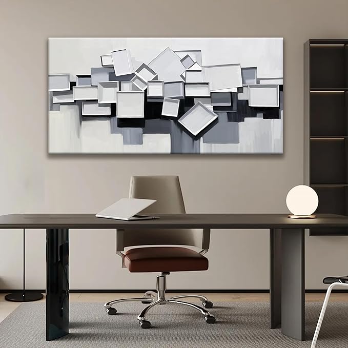 Tsomzxng Canvas Art Wall Decor Color Block Line Art Prints Grey And White Abstract Wall Art Geometric Color Block Art Painting Modern Artwork For Living Room Pictures For Bedroom 24x48 In