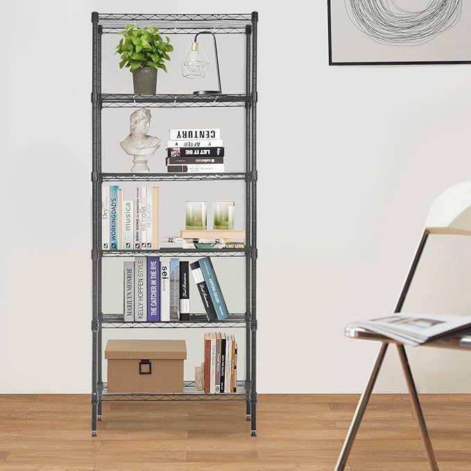 PayLessHere | 6-Tier Wire Shelf | 23"x13"x59" | Black | Adjustable Racks | Heavy-Duty Storage Shelves, Holds Upto 1500 lbs | Rust-Resistant, No-Tool Assembly | for Home, Garage Shelving