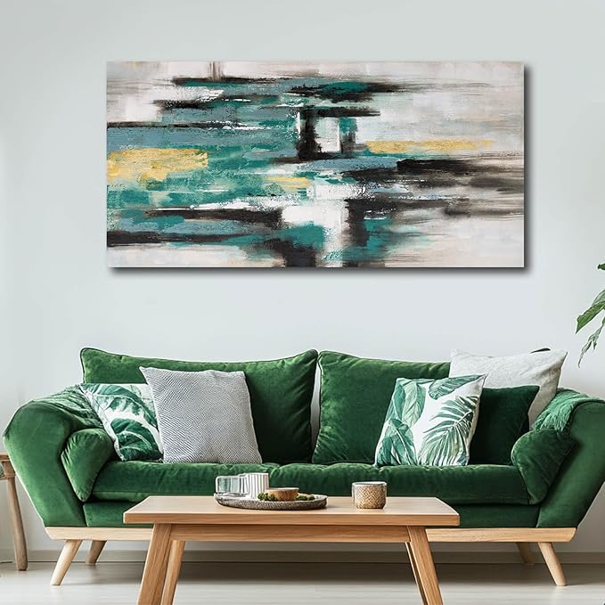 Green and Black Wall Decor Abstract Canvas Wall Art Textured Room Decor Modern Wall Prints for Bedroom Office 24"x 48" Framed Art Posters for Home