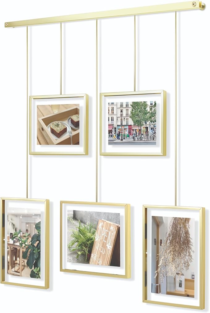 Umbra Exhibit Adjustable Photo Display – DIY Collage Set Mounts in Various Layouts Horizontally and at Different Angles - Holds 5 Picture Frames for Photos, Prints, Artwork and More, 4 by 6 inch and 5