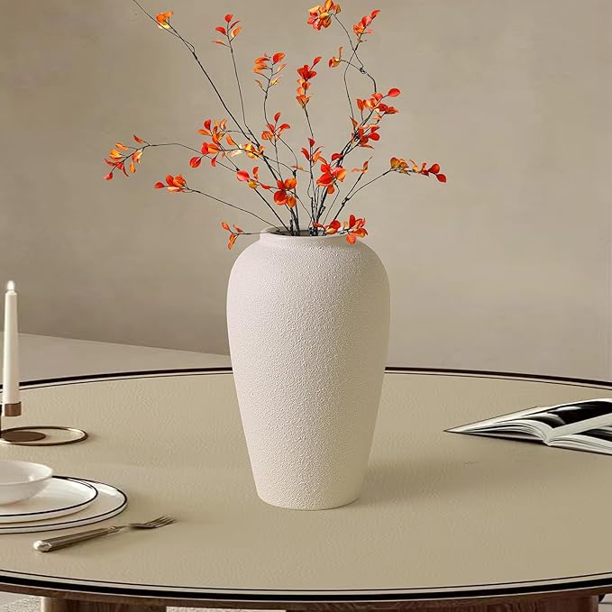 Kokrose Rustic Ceramic Table Vase, 11.8" Vintage Clay Tall Floor Ceramic Terracotta Vase for Table Centerpieces, Large Textured Farmhouse Decorative Vases for Home Decor