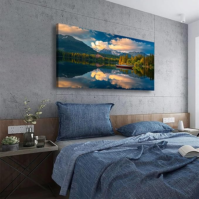 Landscape Canvas Wall Art for Living Room Bedroom Office Large Nature Forest Lake Ship Scenery Wall Art Kitchen Pictures Modern Wall Decor Mural Paintings Artwork 20 * 40inch