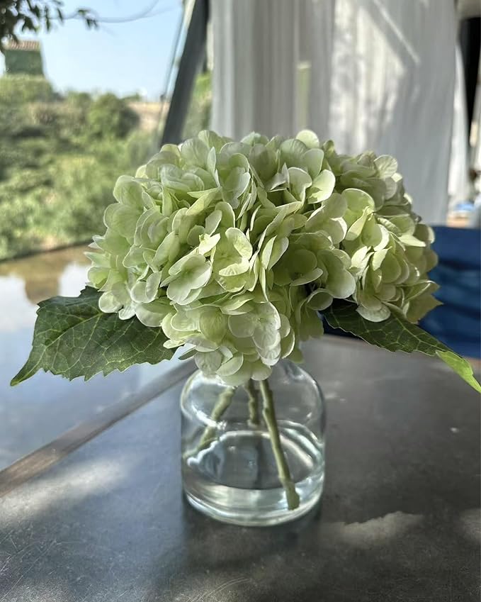 Real Touch Artificial Flowers Hydrangea in Vase for Home Decoration,Artificial Hydrangeas Centerpieces for Tables, Lifelike Fake Hydrangea in Vase for Bathroom, Office and Water Bar