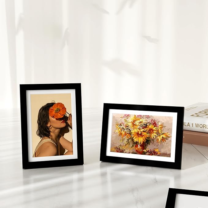 Vittanly 5x7 Picture Frame, Display Picture 4x6 with Mat or 5x7 without Mat, Photo Frame for Wall or Tabletop, Perfect for Home Decor and Presents, Black, 1 Pack