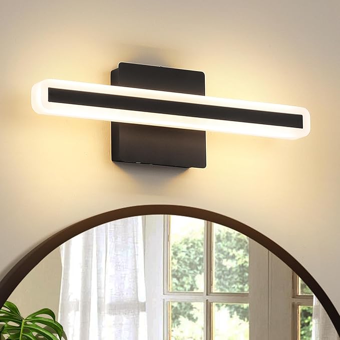 LED Modern Bathroom Vanity Light 15.7 inch 16W Dimmable 5CCT Led Bathroom Light Fixture Over Mirror, Black Bar for Mirror Restroom-ETL Certificated